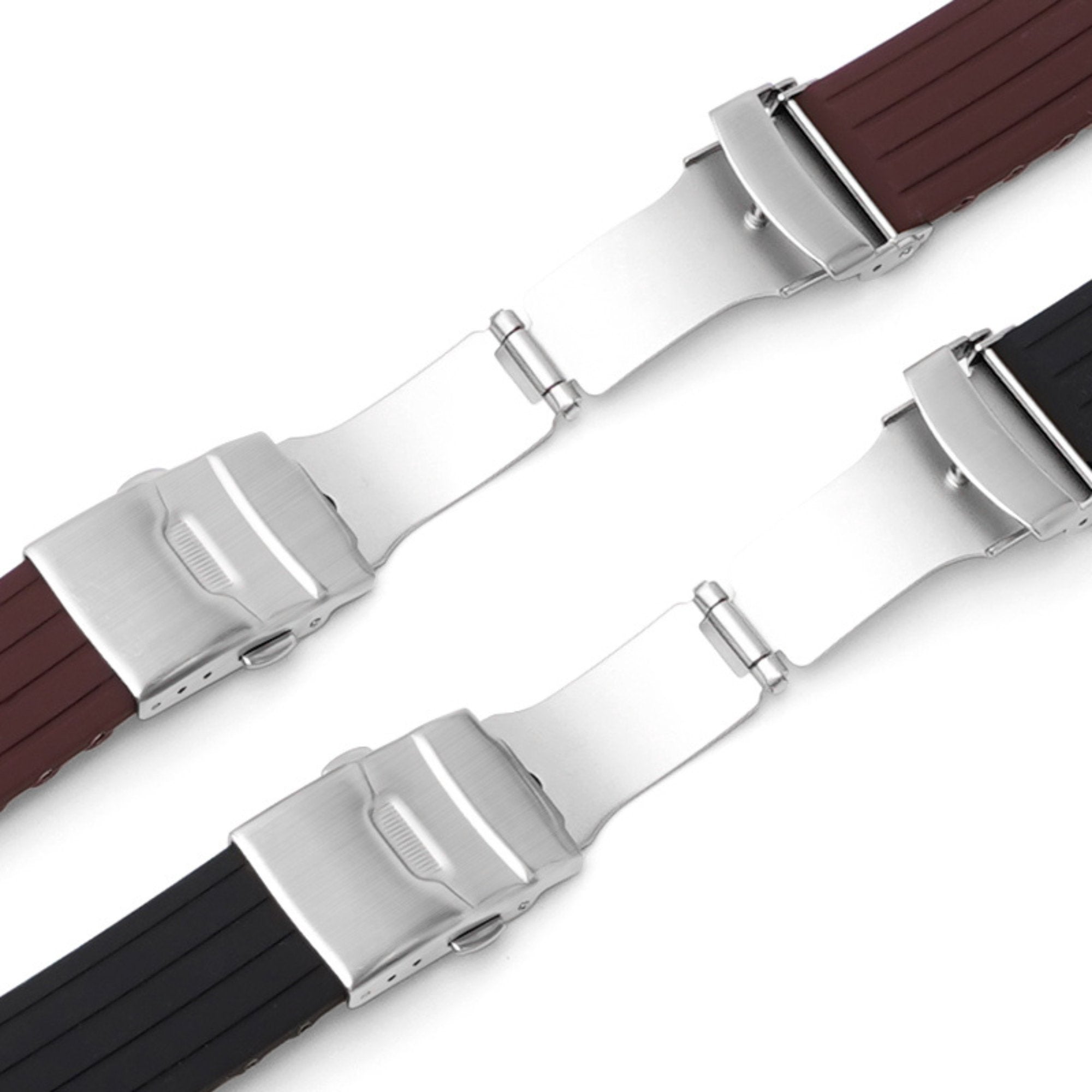 Stripe Cut-to-Length Soft Silicone Strap-Quick Release-Deployment Clasp-Dark Red -StrapSeeker