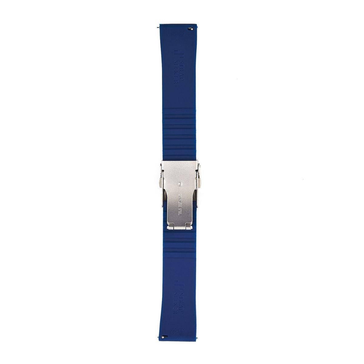 Stripe Cut-to-Length Soft Silicone Strap-Quick Release-Deployment Clasp-Navy -StrapSeeker