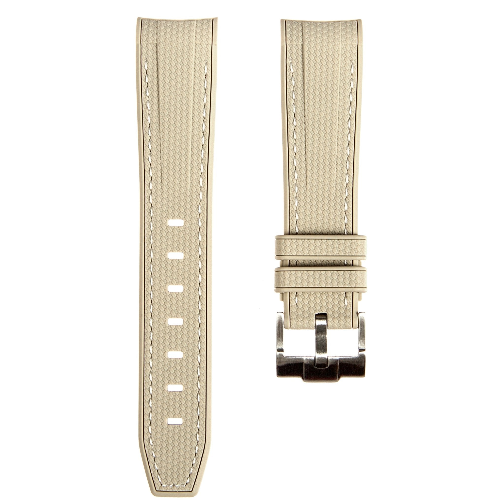 Textured Curved End Premium Silicone Strap – Beige (2405) -StrapSeeker