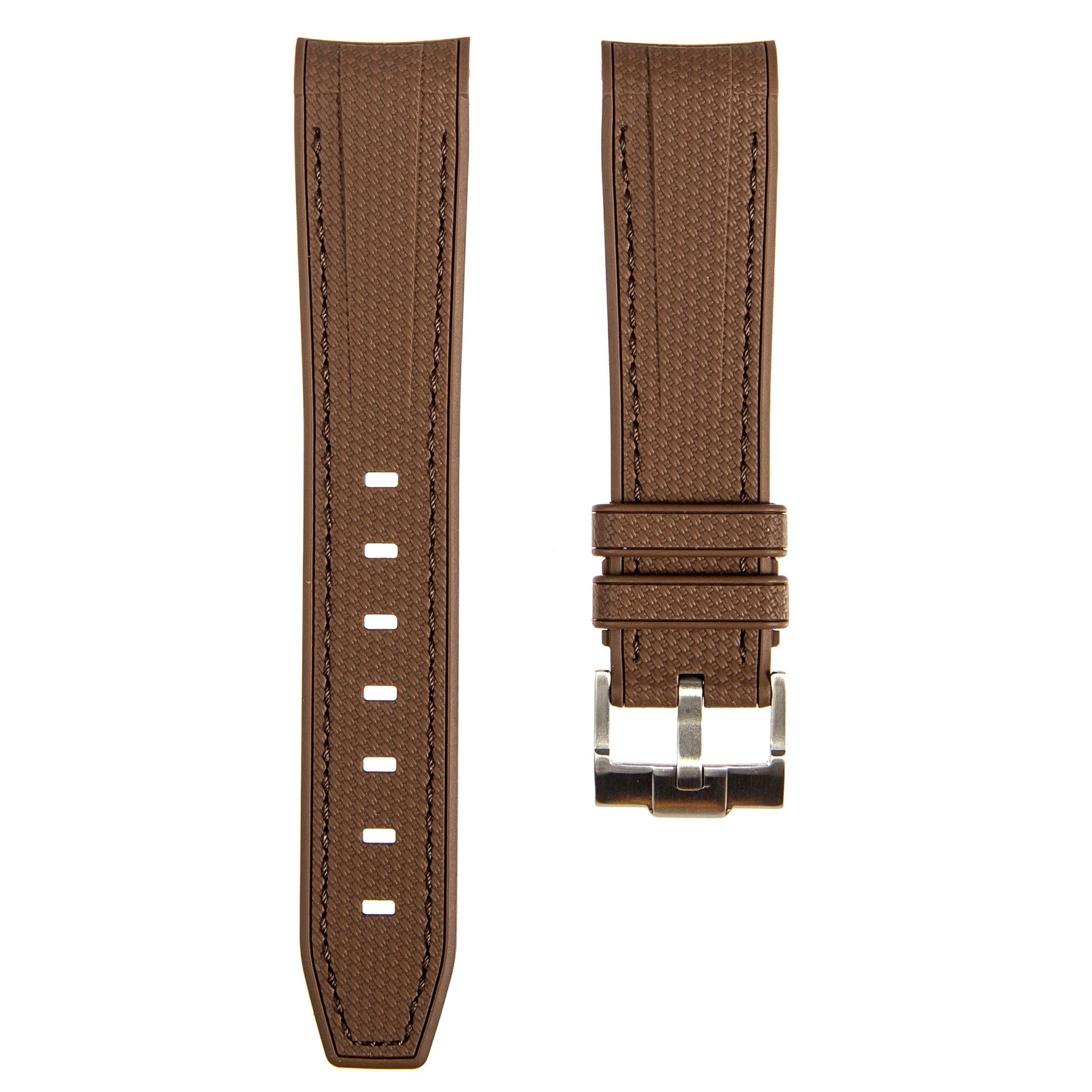 Textured Curved End Premium Silicone Strap - Compatible with Omega Moonwatch – Brown (2405) -StrapSeeker