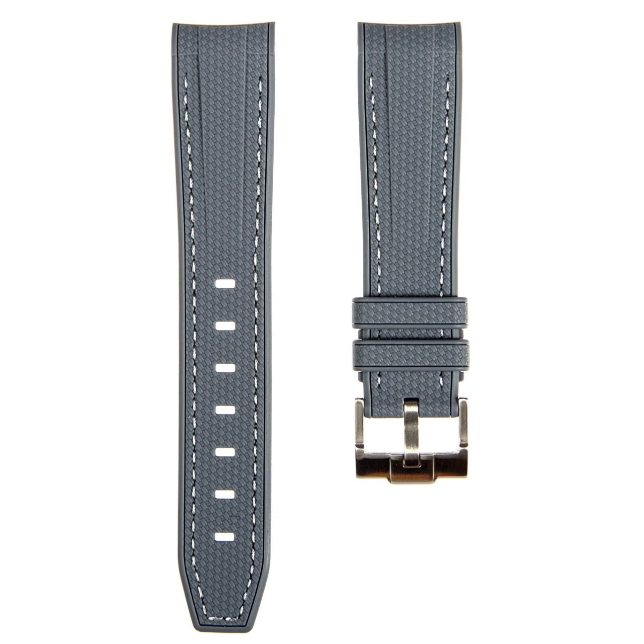 Textured Curved End Premium Silicone Strap - Compatible with Omega Moonwatch - Grey with White Stitch (2405) -StrapSeeker