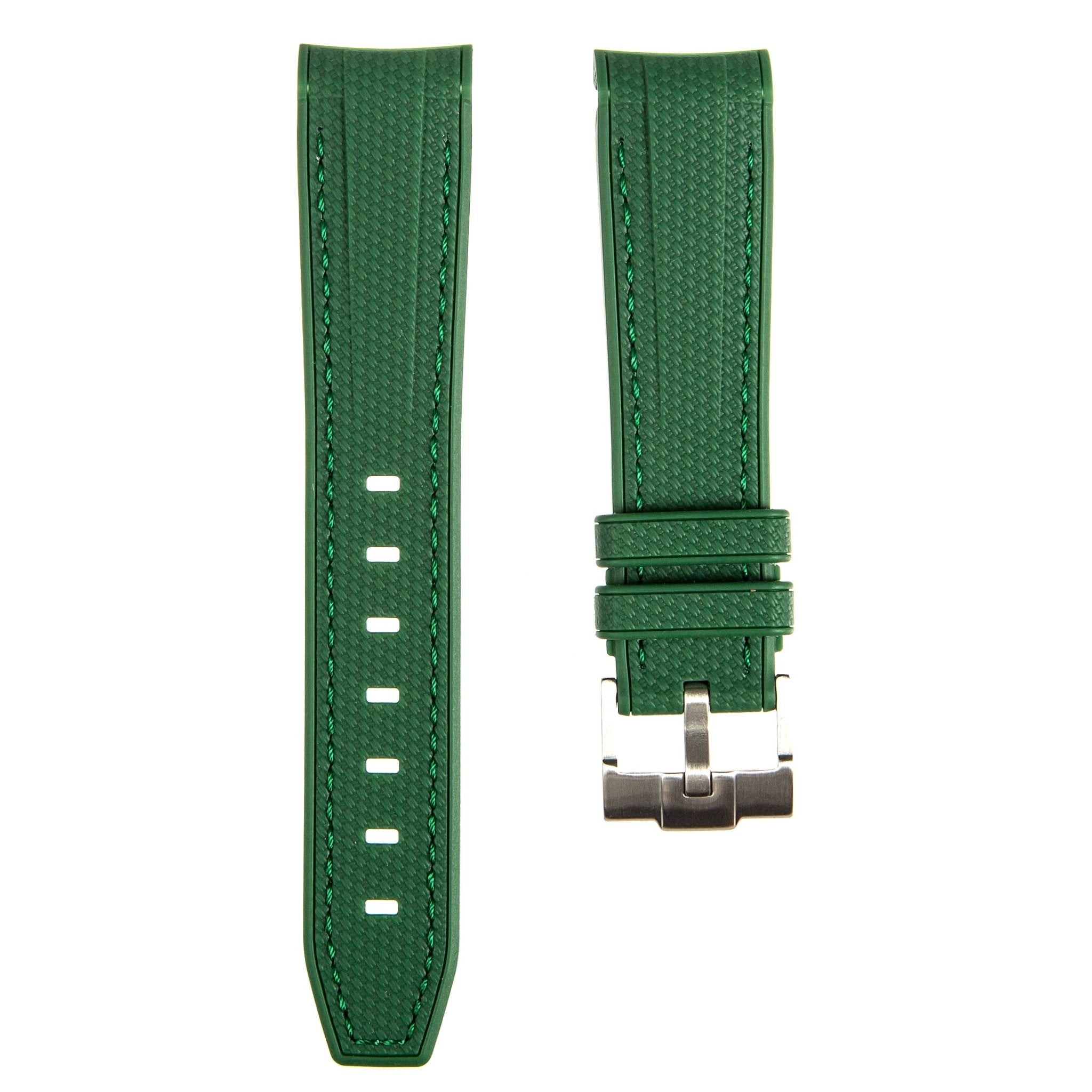 Textured Curved End Premium Silicone Strap - Compatible with Omega x Swatch - Dark Green (2405) -StrapSeeker