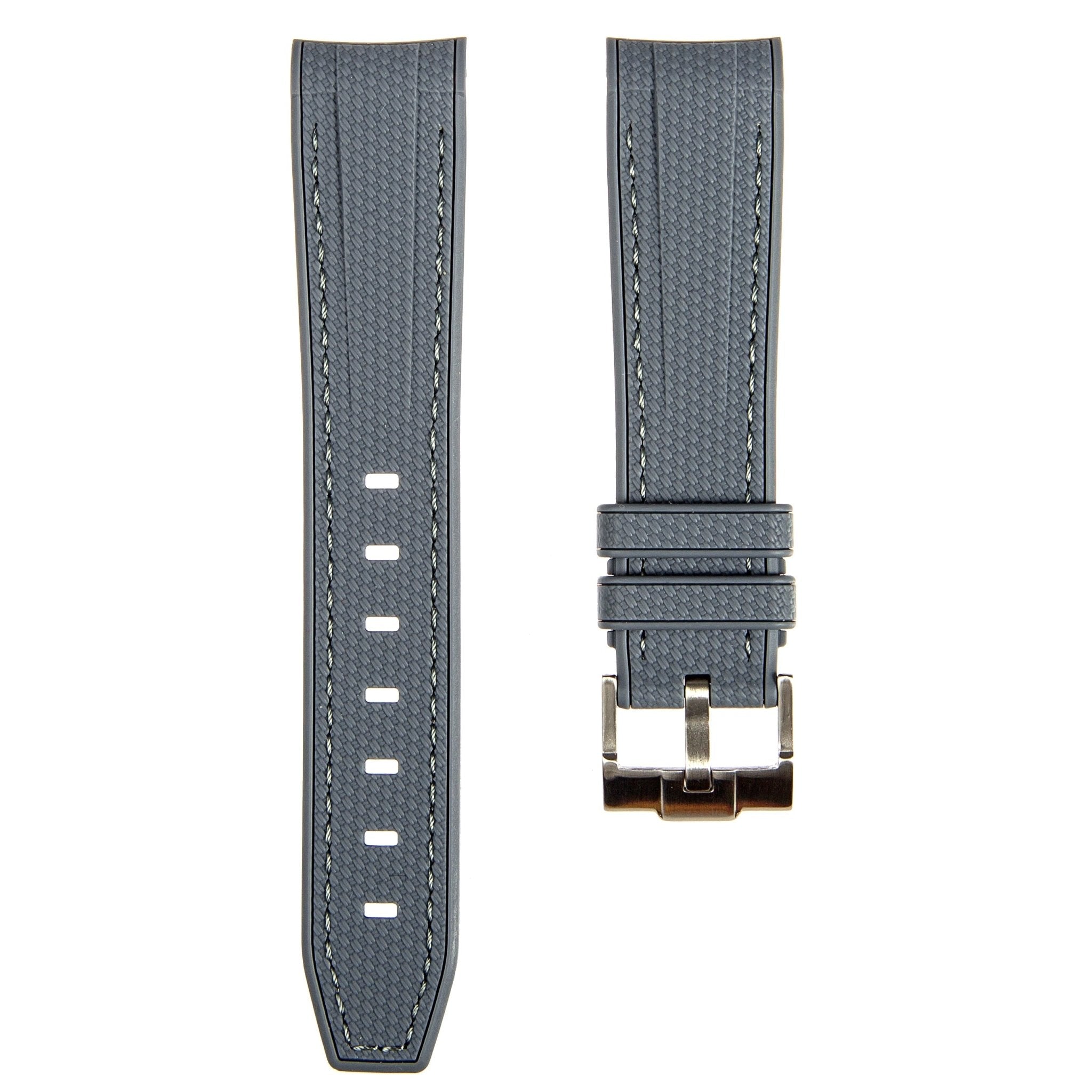 Textured Curved End Premium Silicone Strap - Compatible with Omega x Swatch – Grey (2405) -StrapSeeker