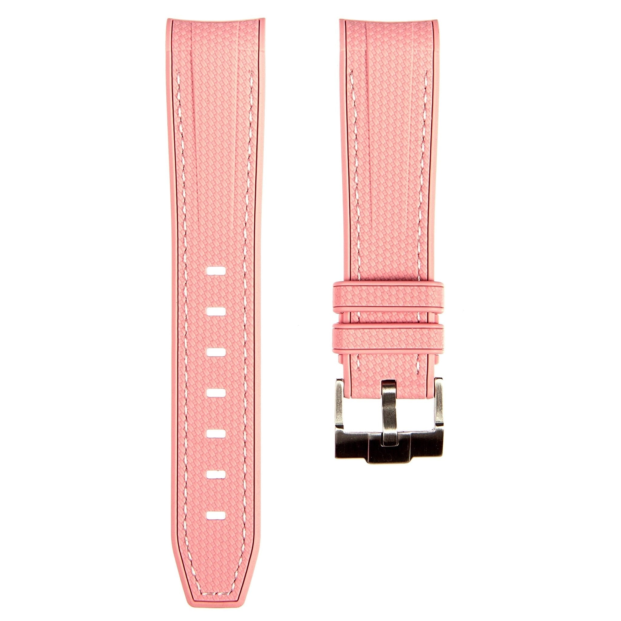 Textured Curved End Premium Silicone Strap - Compatible with Omega x Swatch - Light Pink (2405) -StrapSeeker