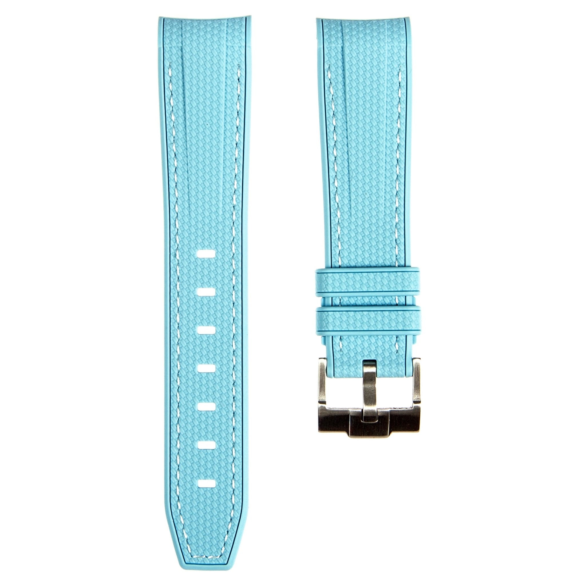 Textured Curved End Premium Silicone Strap - Compatible with Omega x Swatch - Pale Blue (2405) -StrapSeeker