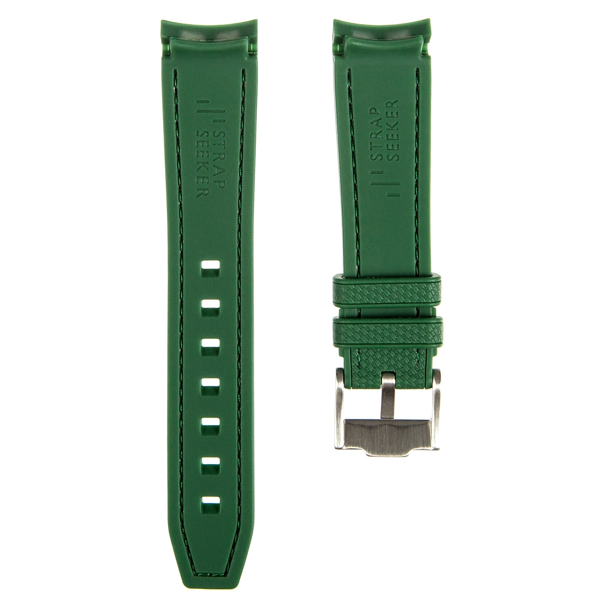 Textured Curved End Premium Silicone Strap - Compatible with Rolex Submariner - Dark Green (2405) -StrapSeeker