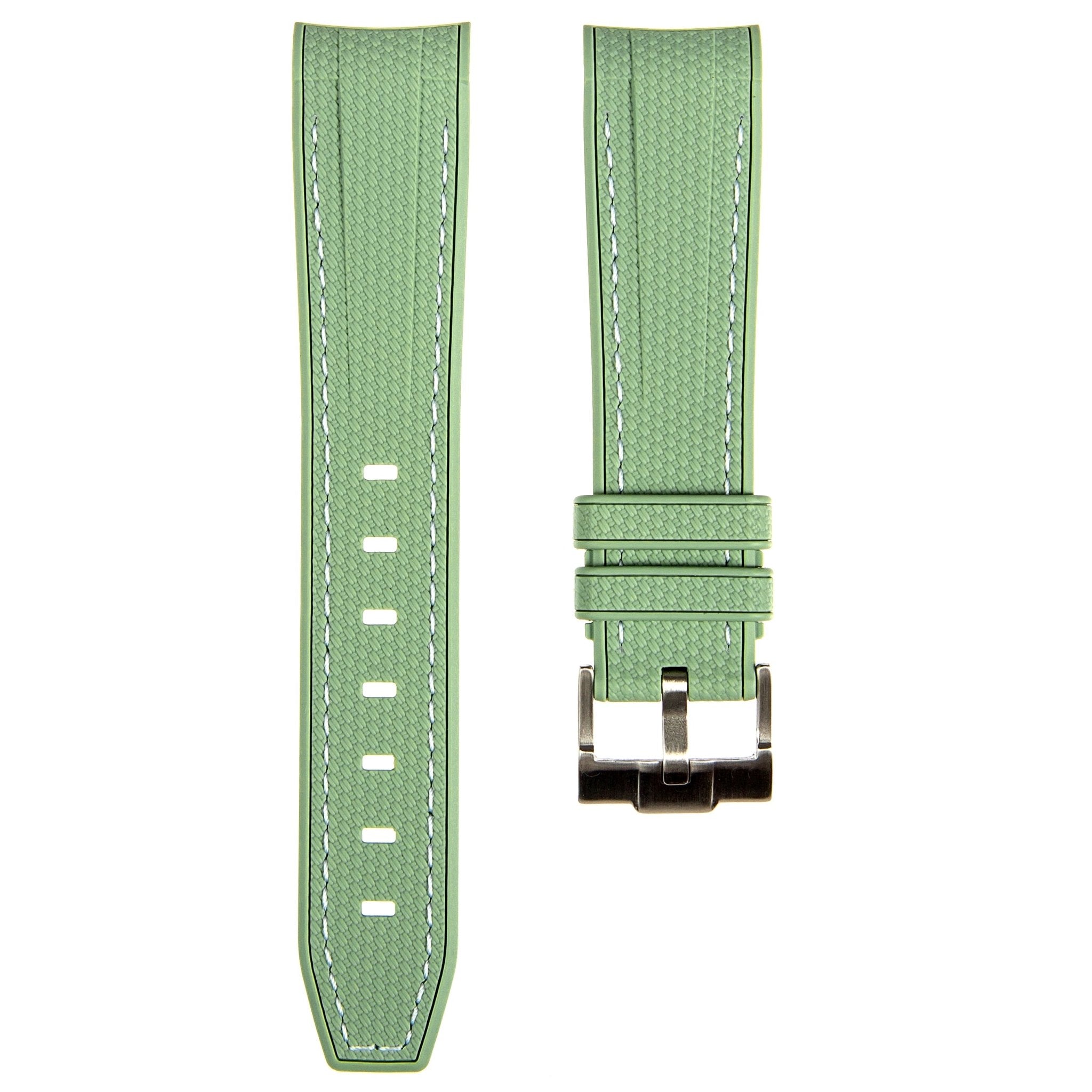 Textured Curved End Premium Silicone Strap – Compatible with Rolex Submariner – Light Green (2405) -StrapSeeker