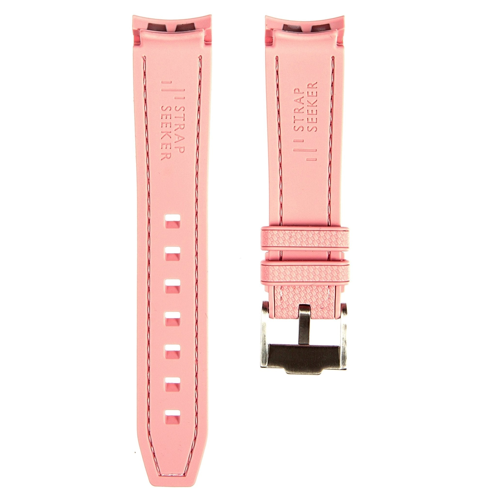 Textured Curved End Premium Silicone Strap – Compatible with Rolex Submariner – Light Pink (2405) -StrapSeeker