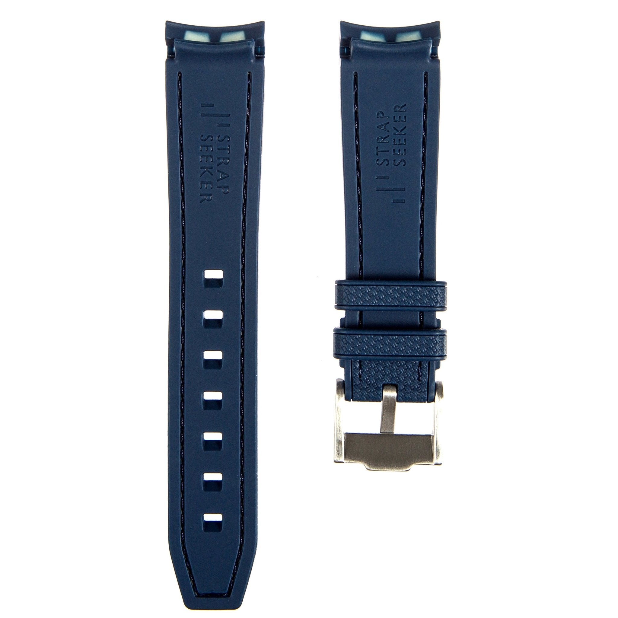 Textured Curved End Premium Silicone Strap – Compatible with Rolex Submariner – Navy (2405) -StrapSeeker