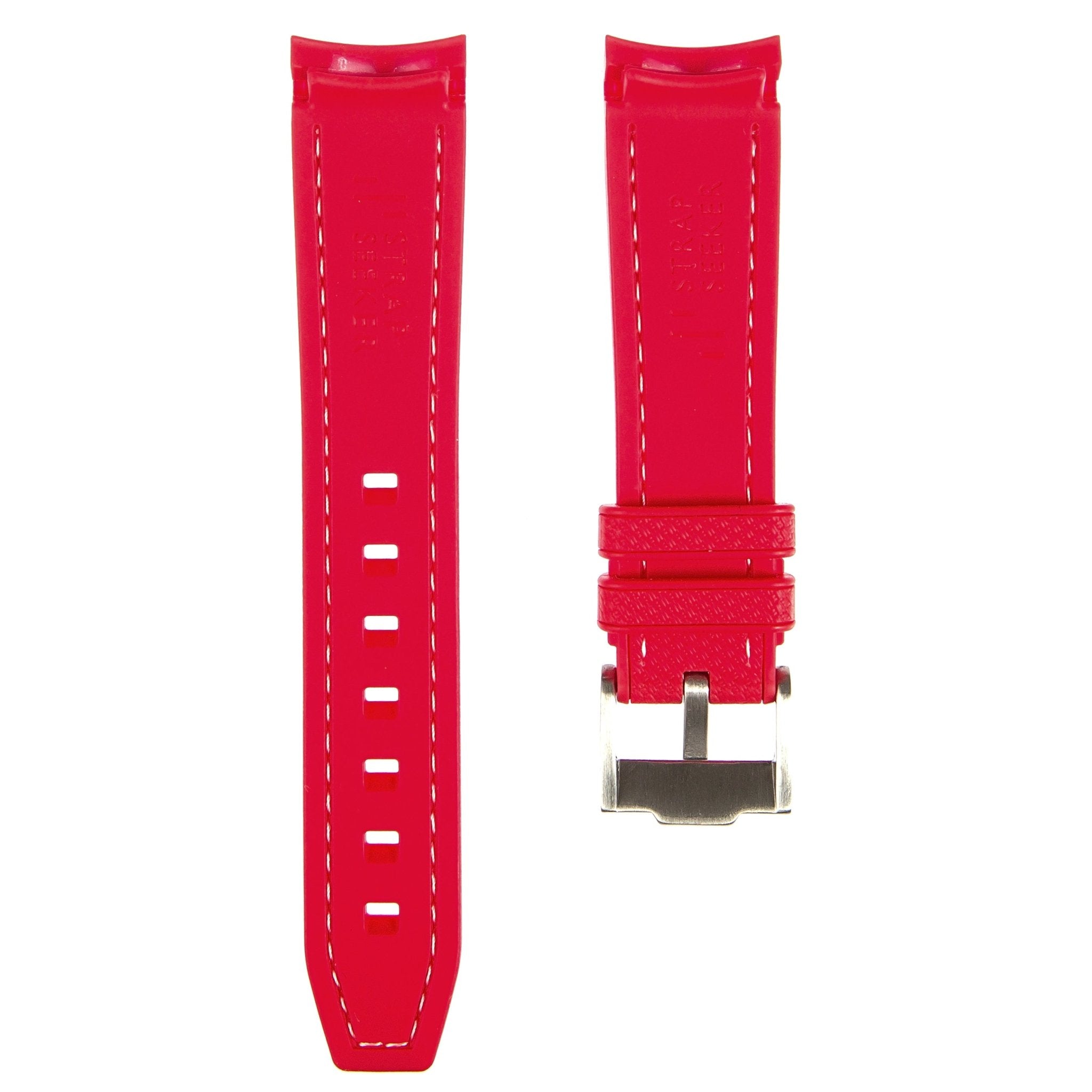 Textured Curved End Premium Silicone Strap – Compatible with Rolex Submariner – Red with White Stitch (2405) -StrapSeeker