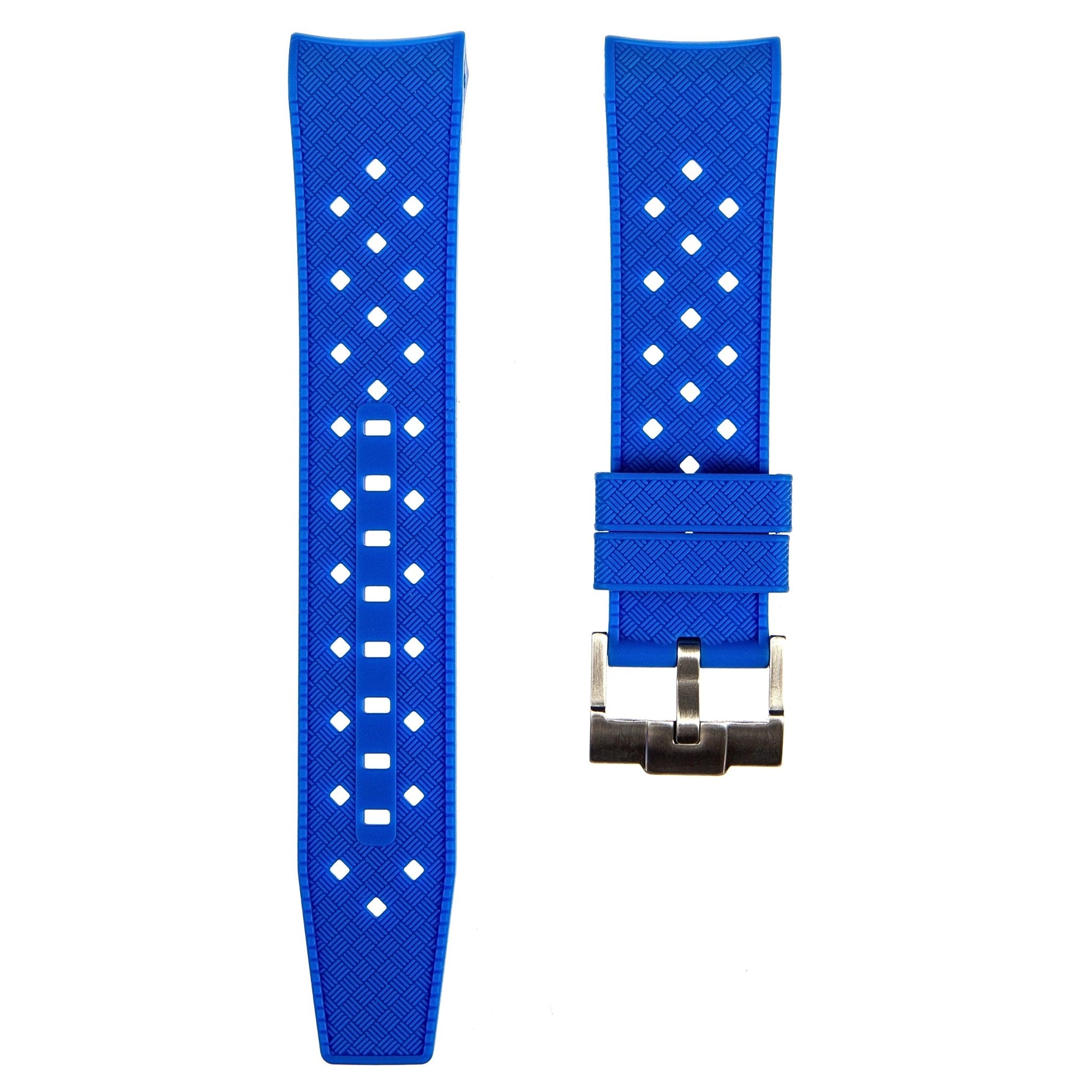 Vintage Tropical Curved End Premium Silicone Strap - Compatible with Blancpain x Swatch - Blue (2415) -StrapSeeker