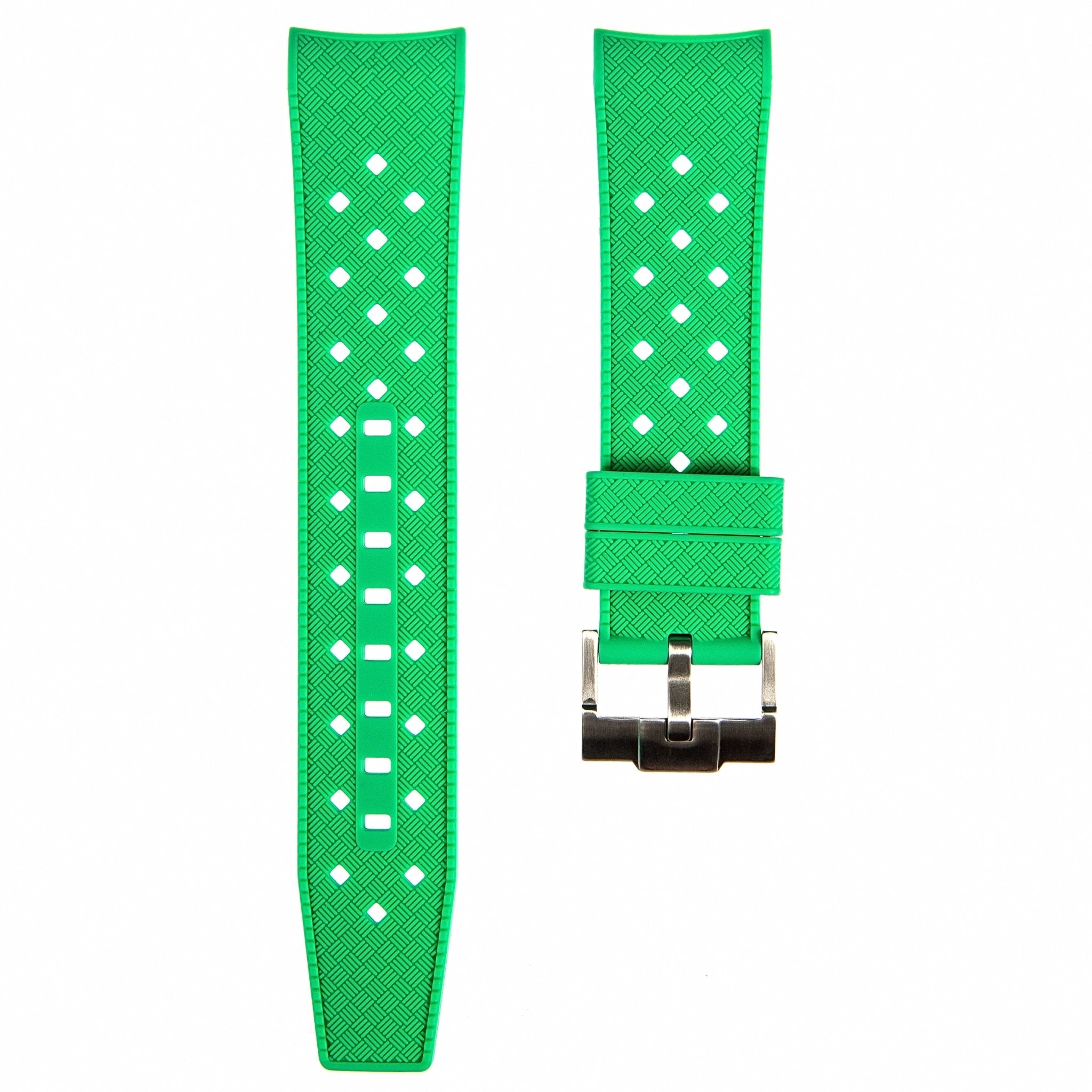 Vintage Tropical Curved End Premium Silicone Strap - Compatible with Blancpain x Swatch - Green (2415) -StrapSeeker