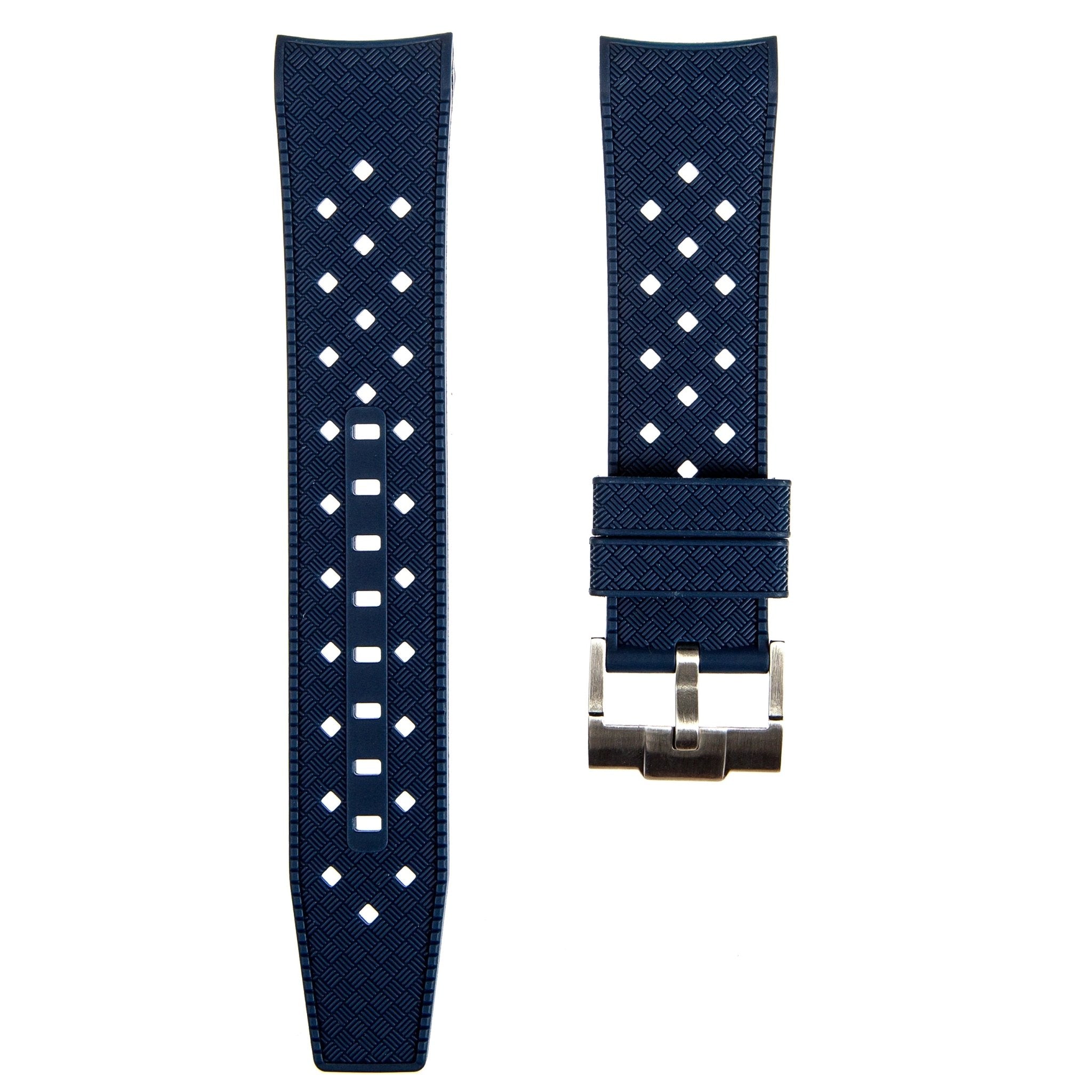 Vintage Tropical Curved End Premium Silicone Strap - Compatible with Blancpain x Swatch - Navy (2415) -StrapSeeker