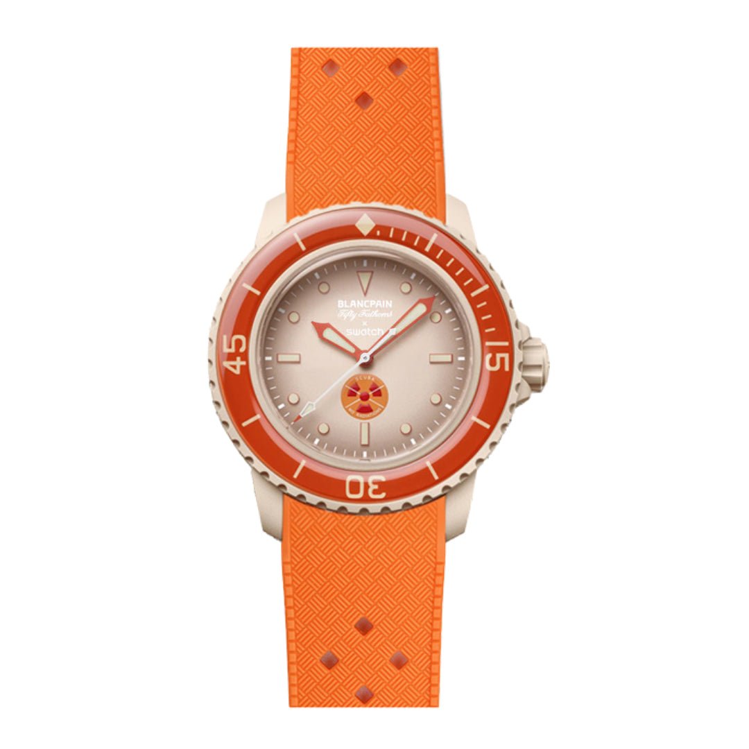 Vintage Tropical Curved End Premium Silicone Strap - Compatible with Blancpain x Swatch - Orange (2415) -StrapSeeker