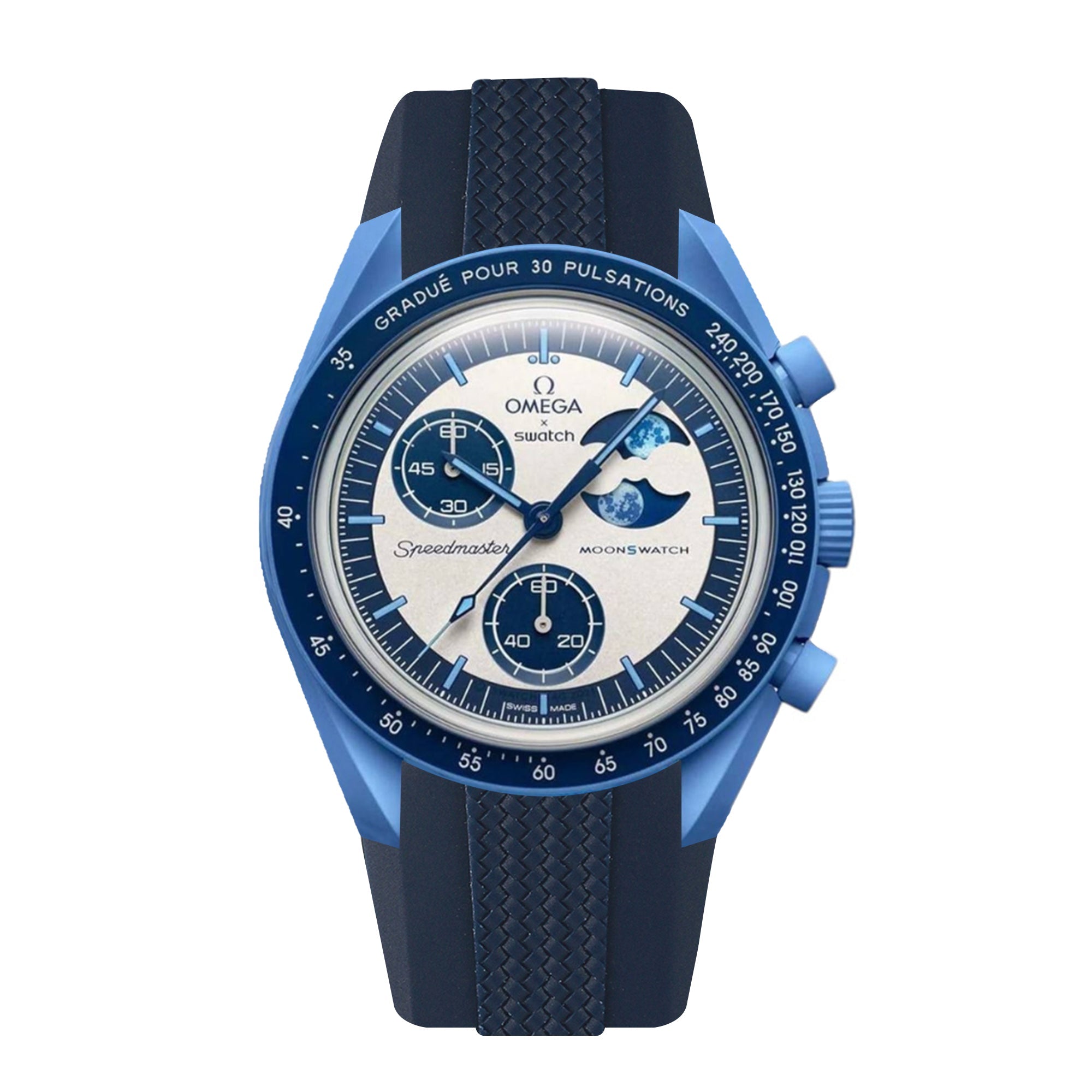 Weave Curved End Rubber Watch Band for Omega x Swatch Moonswatch - Mission to the Super Blue Moonphase - Azure (2442)