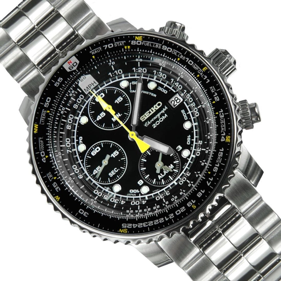 Seiko Flightmaster Chronograph SNA411P1 SNA411 SNA411P Pilot Black Dial Watch - Skywatches