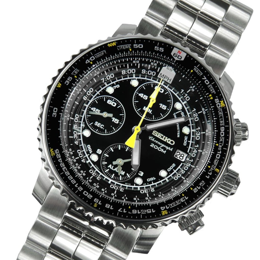 Seiko Flightmaster Chronograph SNA411P1 SNA411 SNA411P Pilot Black Dial Watch - Skywatches